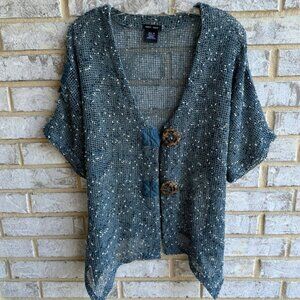 Vintage Katie Todd Sheer Fishnet V-Neck Button Up Cardigan Sweater Womens Size M